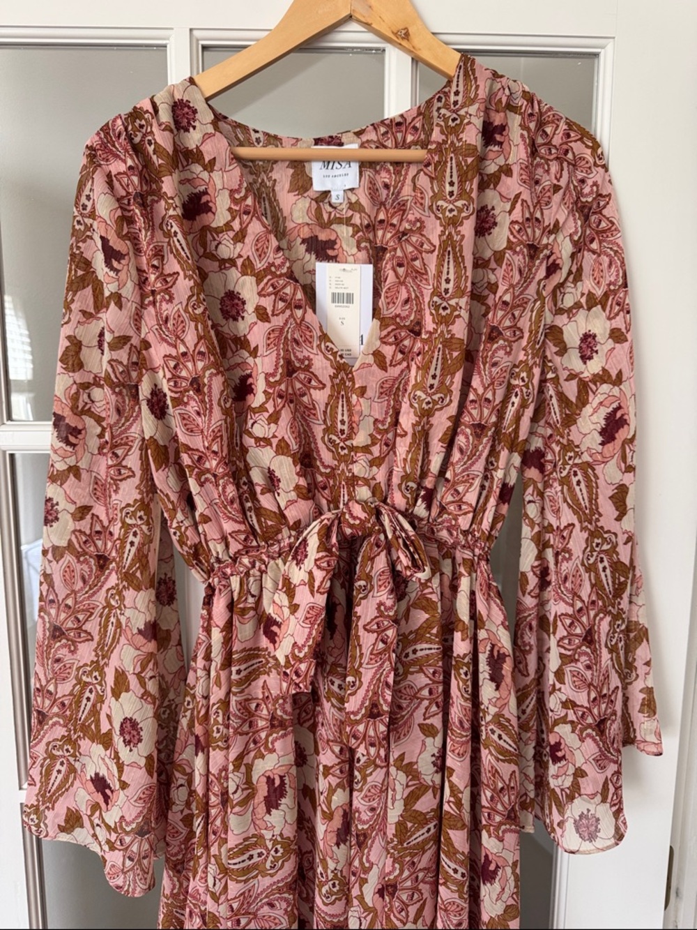 Misa Los Angeles Pink and Brown Floral Wrap Maxi Dress